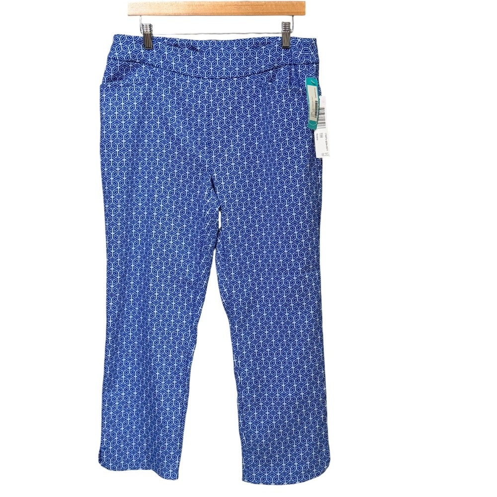 Tribal Womens Blue Geometric Tile Print Cropped Straight Leg Pants 14W 1769TV
